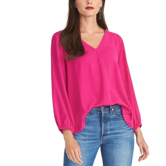 Rachel Roy NWT Rachel Kaylee Top Double V Neck Back Tie Long Sleeves Pink S New - Picture 1 of 10